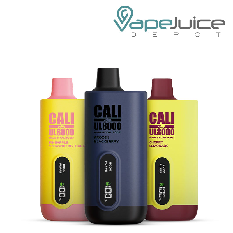 Three Flavors of Cali UL8000 8000 Puff Disposable with LED screen - Vape Juice Depot
