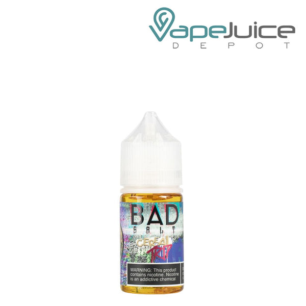 A 30ml bottle of Cereal Trip Bad Drip Salts with a warning sign - Vape Juice Depot