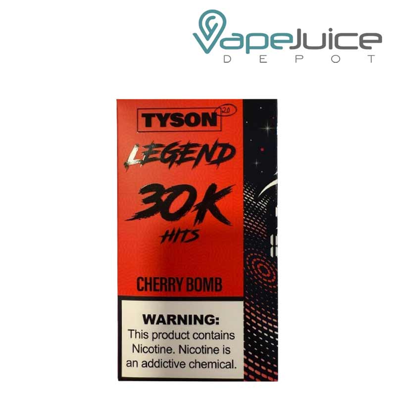 A Box of Cherry Bomb Tyson 2.0 Legend 30K Disposable with a warning sign - Vape Juice Depot