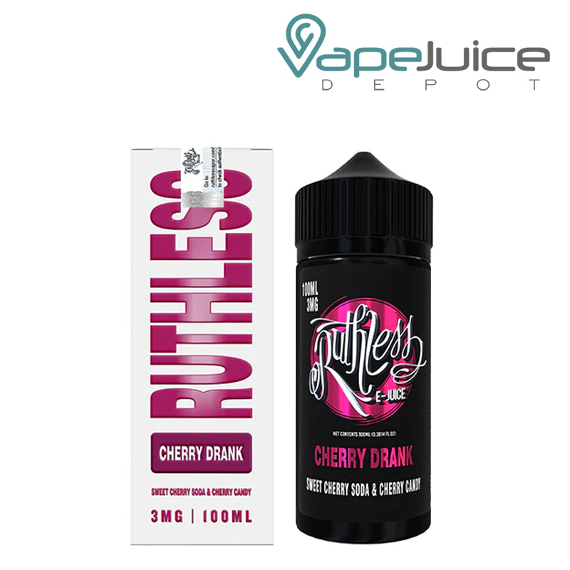 A box of Cherry Drank Ruthless Vapor and 100ml bottle next to it - Vape Juice Depot