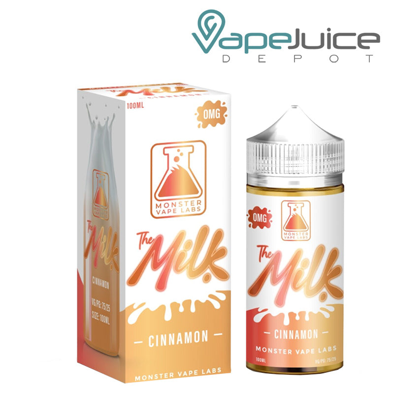 A box of Cinnamon The Milk TFN eLiquid and a 100ml bottle next to it - Vape Juice Depot