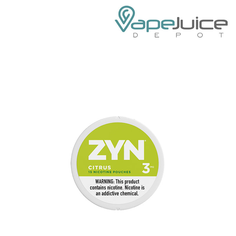 ZYN Citrus Nicotine Pouches 3MG with a warning sign - Vape Juice Depot
