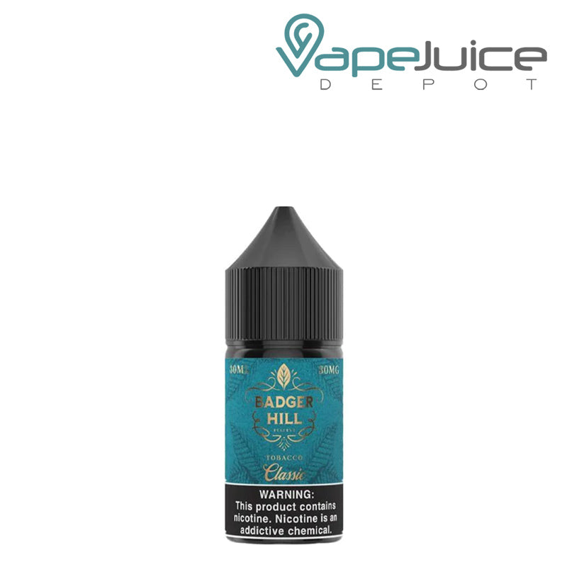 A 30ml bottle of Classic Badger Hill Reserve Salt with a warning sign - Vape Juice Depot