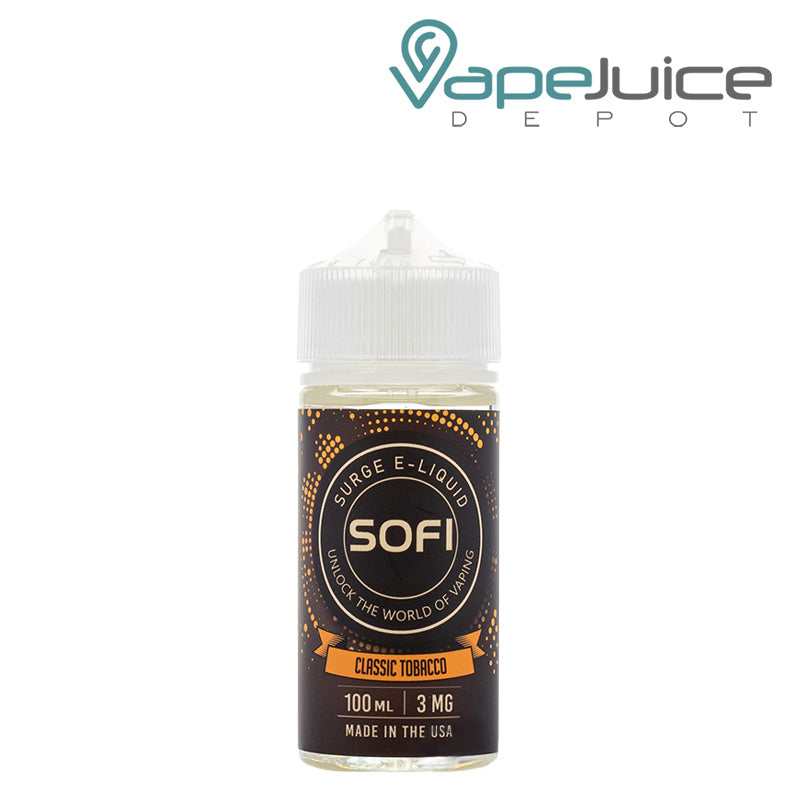 A 100ml bottle of Classic Tobacco Sofi Surge eliquid - Vape Juice Depot