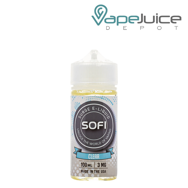 A 100ml bottle of Clear Sofi Surge eliquid - Vape Juice Depot