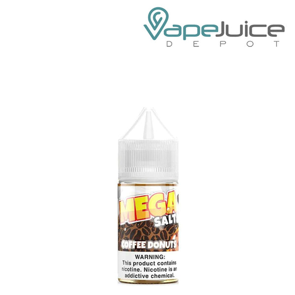 A 30ml bottle of Coffee Donuts MEGA Salts eLiquid with a warning sign - Vape Juice Depot