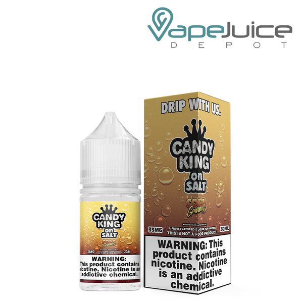 A 30ml bottle of Cola Gummies Candy King On Salt and a box with a warning sign next to it - Vape Juice Depot