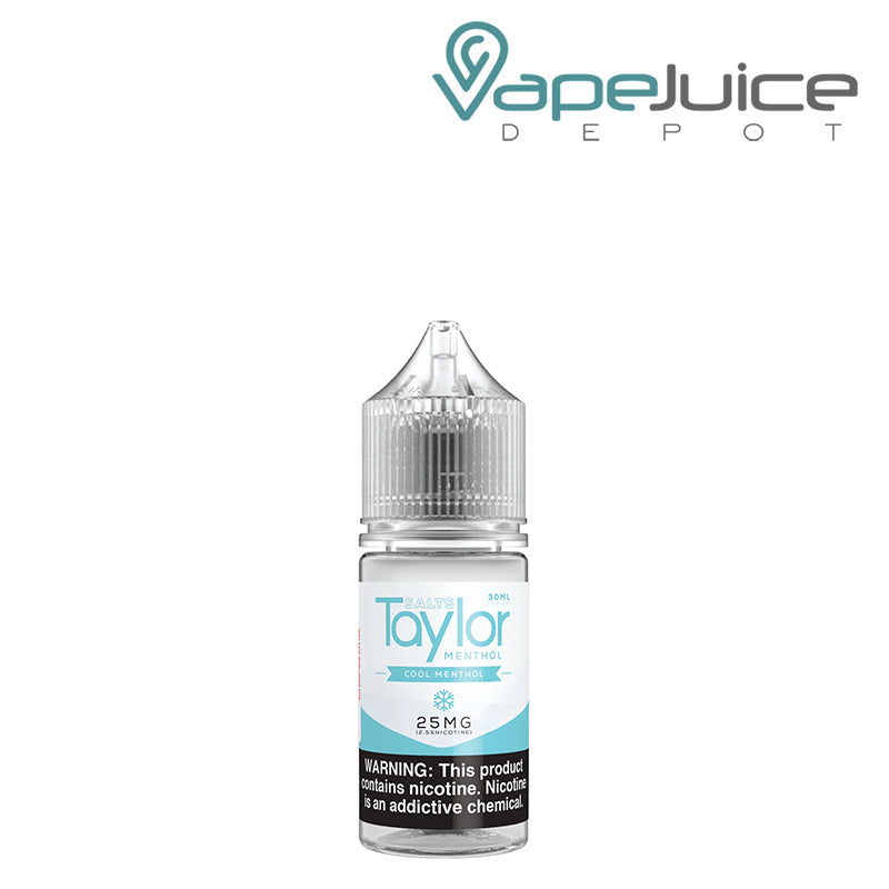 A 30ml bottle of Cool Menthol Taylor Salts eLiquid with a warning sign - Vape Juice Depot