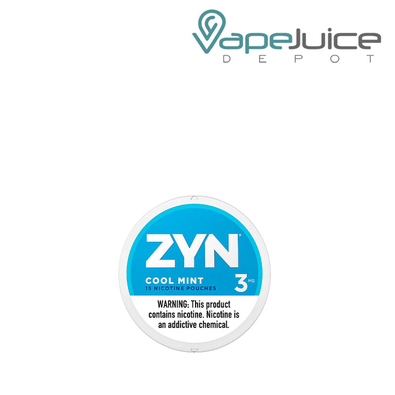 ZYN Cool Mint Nicotine Pouches 3MG with a warning sign  - Vape Juice Depot