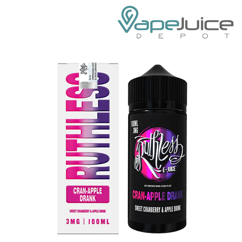 A Box of Cran-Apple Drank On Ice Ruthless Vapor and a 100ml Bottle next to it - Vape Juice Depot