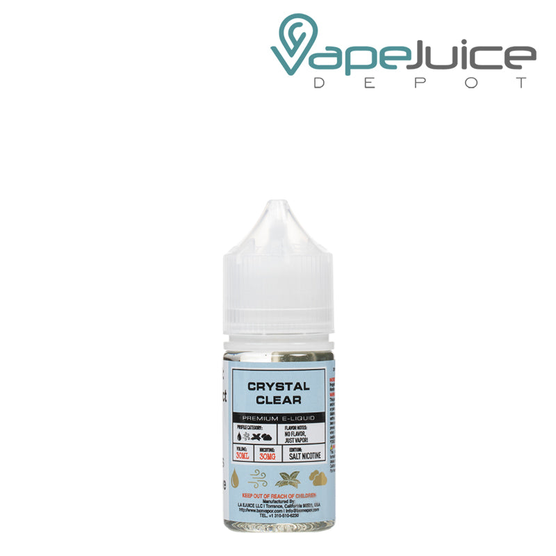 A 30ml bottle of Crystal Clear Glas Basix Salts - Vape Juice Depot