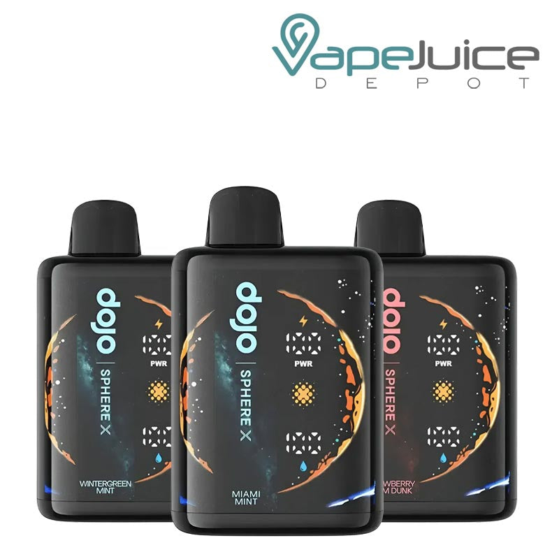 Three Flavors of Dojo Sphere X 40K Disposable with 360° Surround Screen - Vape Juice Depot