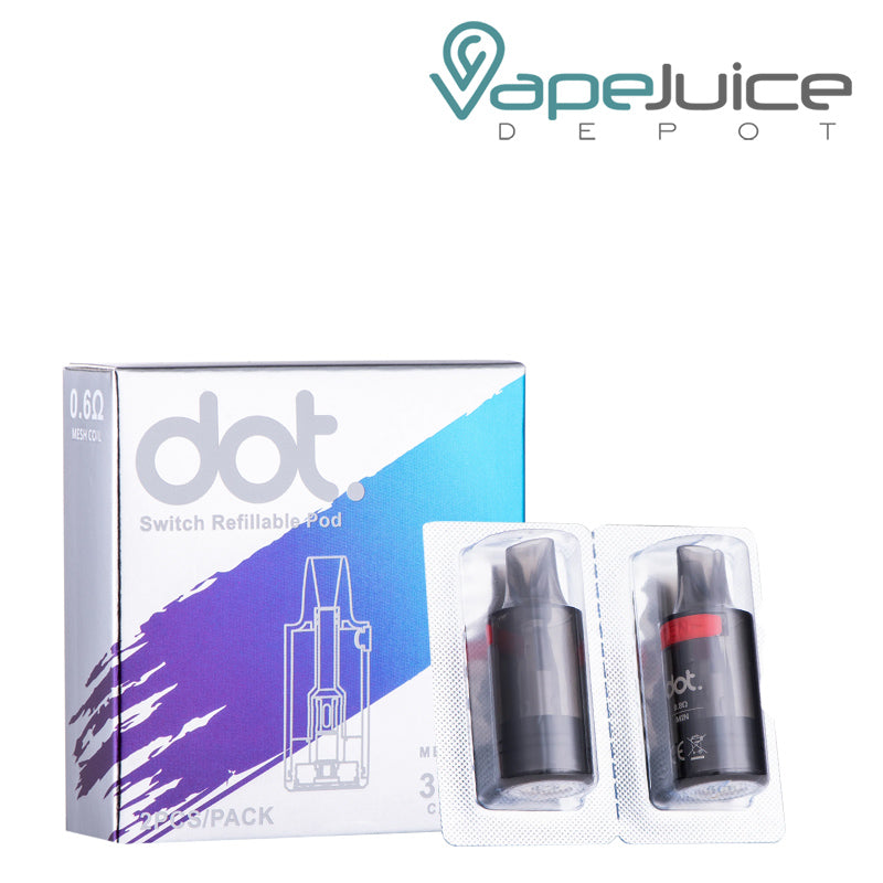 A Box of DotMod Switch Replacement Pods and a pack of pods next to it - Vape Juice Depot