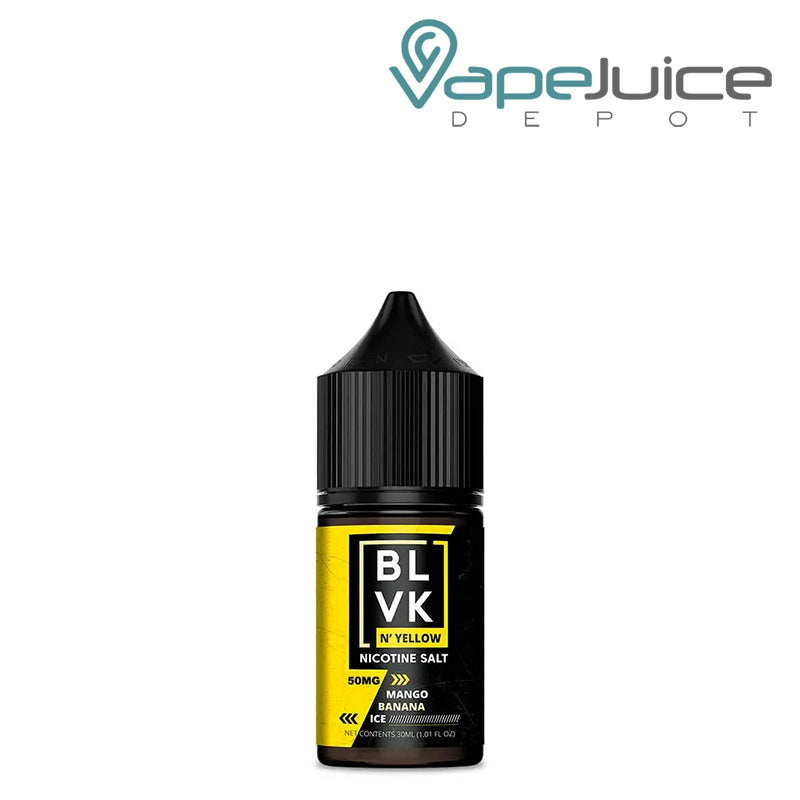 A 30ml bottle of Mango Banana Ice BLVK N' Yellow Salt - Vape Juice Depot