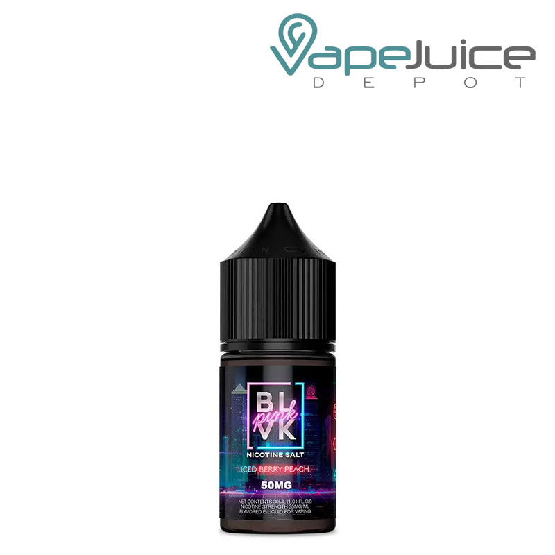 A 30ml bottle of Iced Berry Peach Salt BLVK Pink Series - Vape Juice Depot