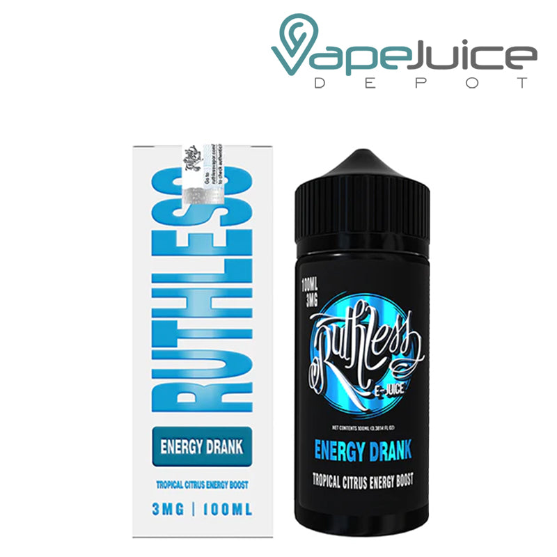 A Box of Energy Drank Ruthless Vapor and a 100ml bottle next to it - Vape Juice Depot