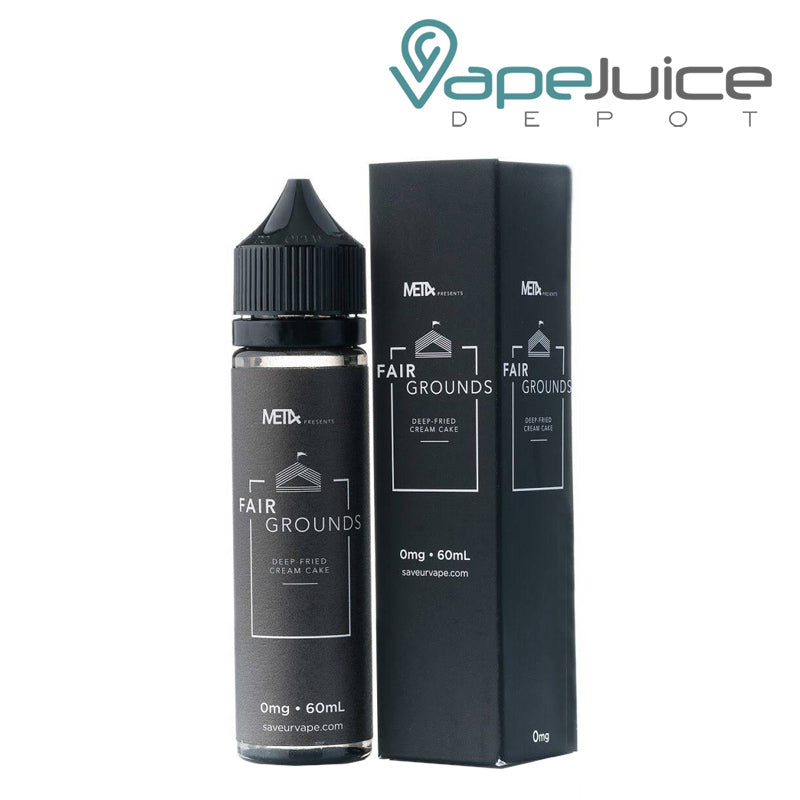 A 60ml bottle of Fairgrounds Met4 Vapor eLiquid and a box next to it - Vape Juice Depot