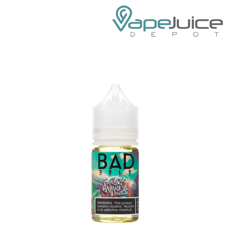 A 30ml bottle of Farleys Gnarly Sauce Bad Drip Salts with a warning sign - Vape Juice Depot