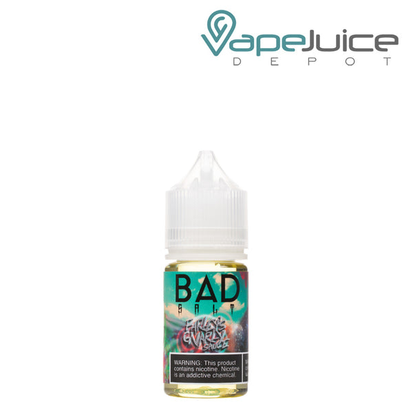 A 30ml bottle of Farley's Gnarly Sauce Bad Drip Salts with a warning sign - Vape Juice Depot