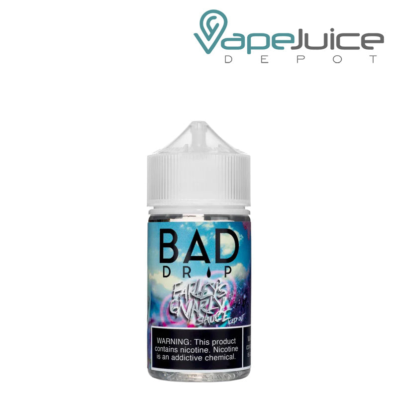 A 60ml bottle of Farleys Gnarly Sauce Iced Bad Drip with a warning sign - Vape Juice Depot