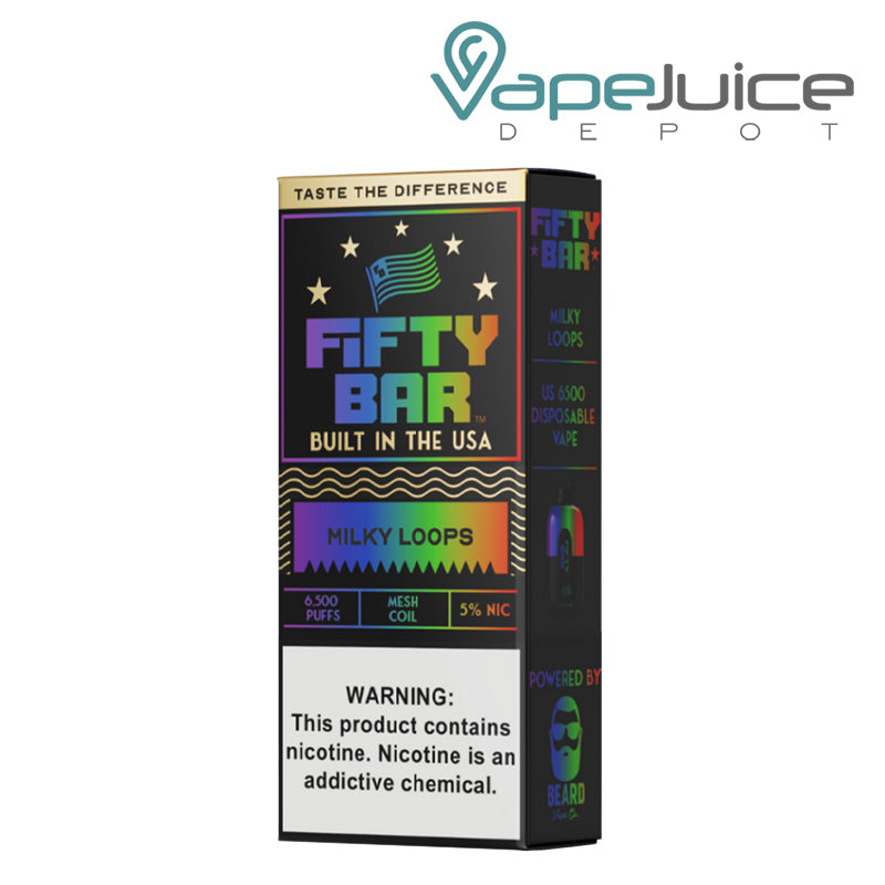 A Box of Fifty Bar 6500 Disposable Vape with a warning sign - Vape Juice Depot