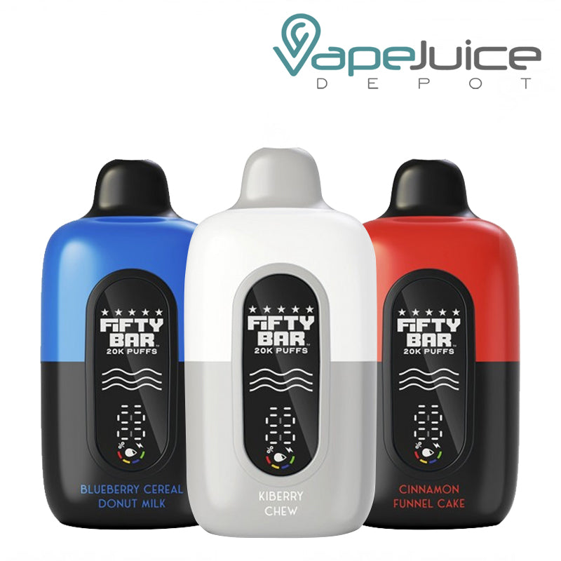 Three Colors of Fifty Bar V2 20k Disposable with Full Digital Screen - Vape Juice Depot