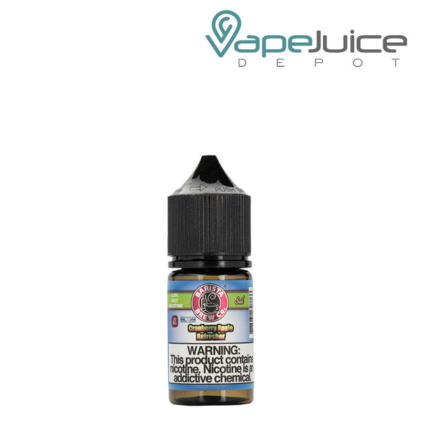 A 30ml bottle of Frozen Cranberry Apple Refresher Salts Barista Brew Co with a warning sign - Vape Juice Depot