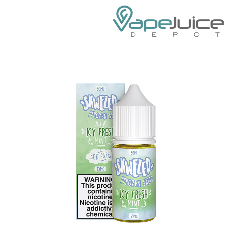 A Box of Frozen Icy Fresh Skwezed Salt with a warning sign next to its 30ml bottle - Vape Juice Depot