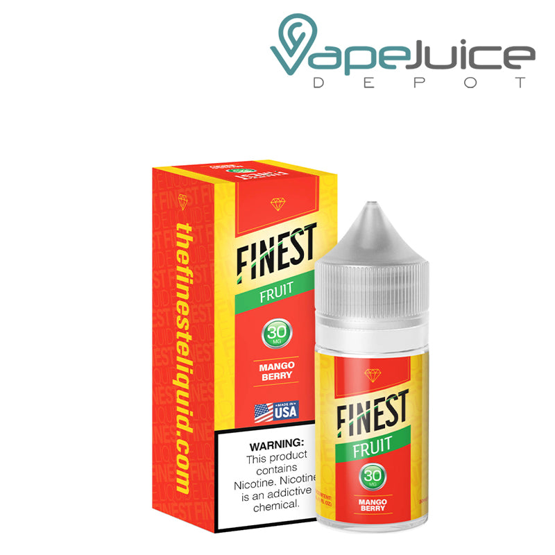 A box of Mango Berry Finest SaltNic Series with a warning sign and a 30ml 30mg bottle next to it - Vape Juice Depot