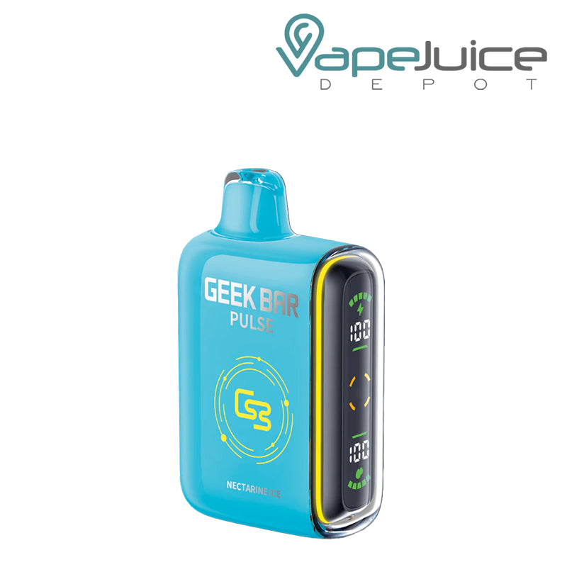 Nectarine Ice Geek Bar Pulse 15000 Disposable with a display screen on the side - Vape Juice Depot