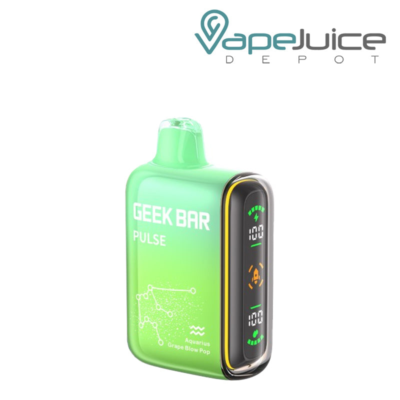 Aquarius Grape Blow Pop Geek Bar Pulse 15000 Disposable  with a display screen on the side - Vape Juice Depot