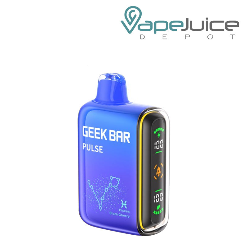 Pisces Black Cherry Geek Bar Pulse 15000 Disposable  with a display screen on the side - Vape Juice Depot