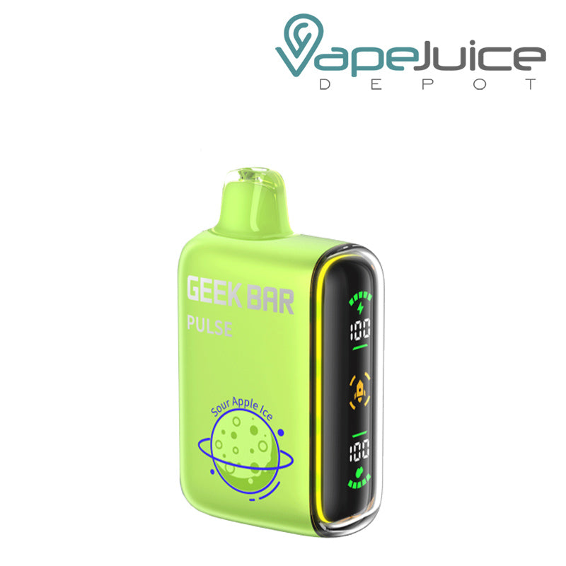 Sour Apple Ice Geek Bar Pulse 15000 Disposable with a display screen on the side - Vape Juice Depot