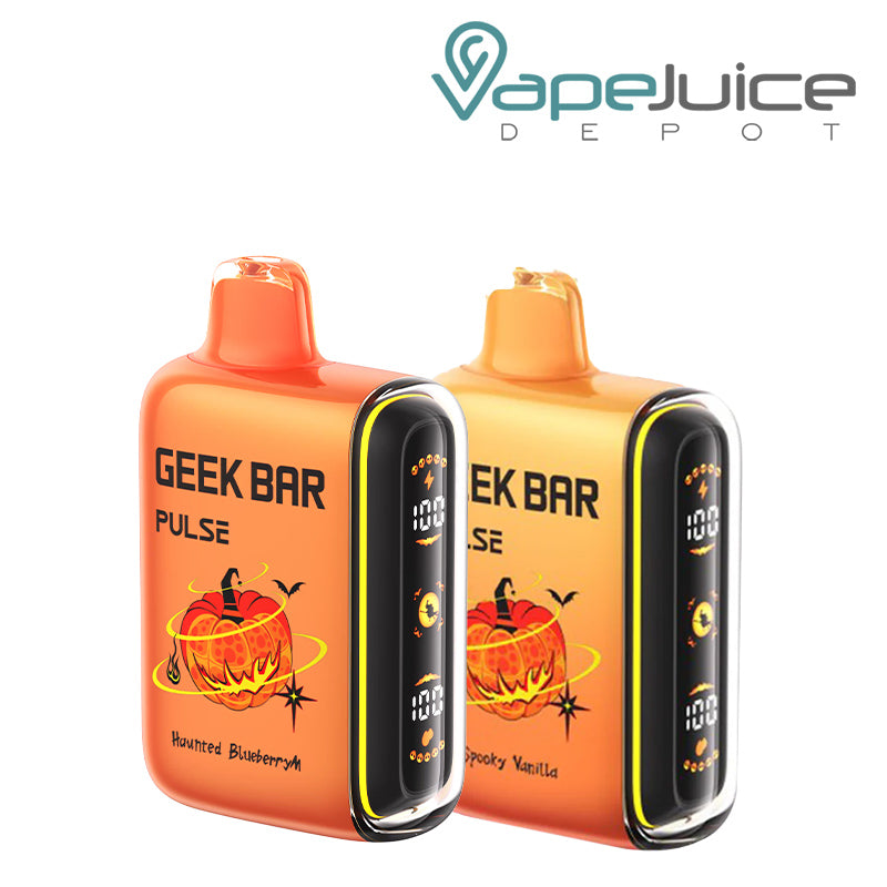 Two Flavors of Geek Bar Pulse 15K Halloween Edition Disposable with a display screen on the side - Vape Juice Depot