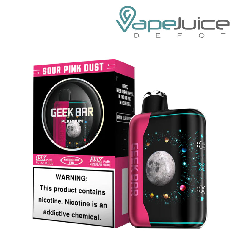 Sour Pink Dust Geek Bar Pulse X Platinum Edition Disposable with 3D screen - Vape Juice Depot