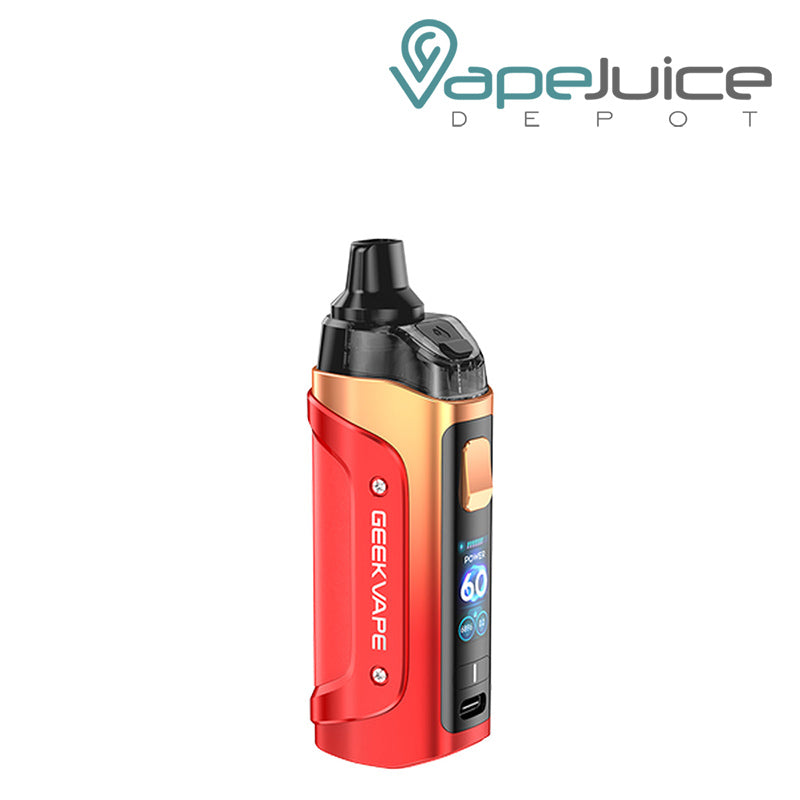 Sunset Red GeekVape Aegis Boost 3 Pod Kit with display screen and firing button - Vape Juice Depot