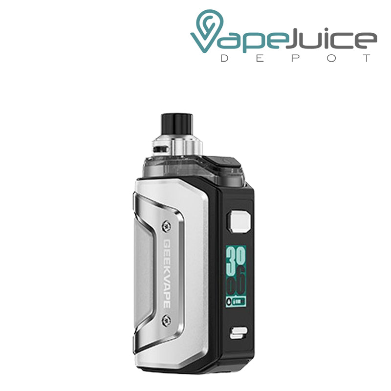 Steel Silver GeekVape Aegis Hero 5 Pod Kit with firing button and display screen - Vape Juice Depot