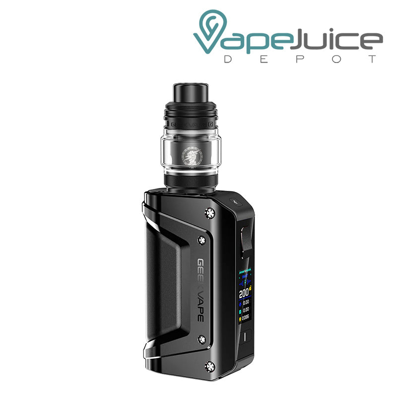 Black GeekVape Aegis Legend 3 Kit (L200) with a display screen and adjustment button - Vape Juice Depot