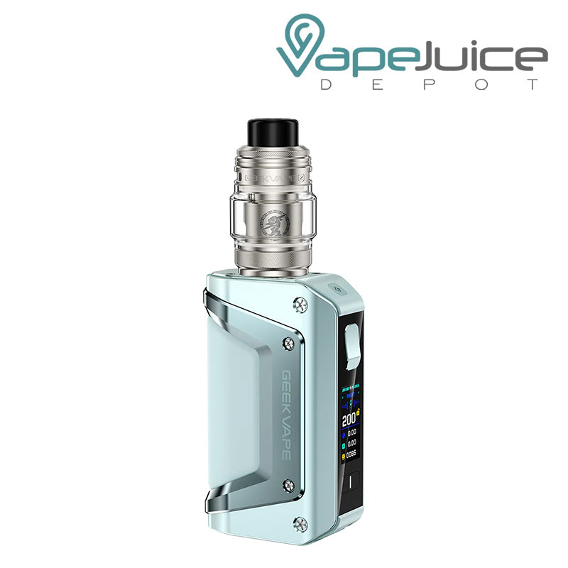 Green GeekVape Aegis Legend 3 Kit (L200) with a display screen and adjustment button - Vape Juice Depot