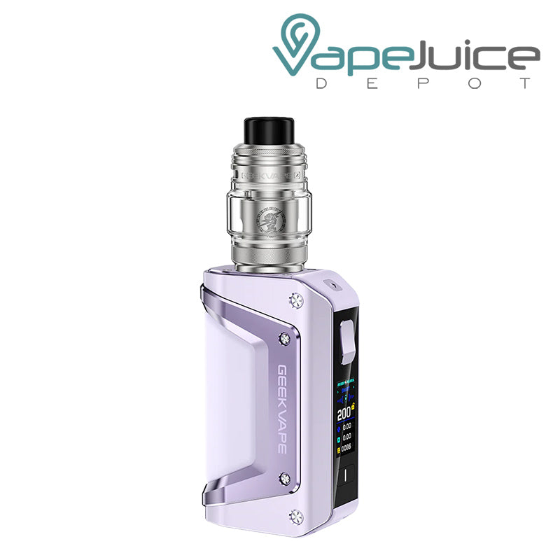 Purple GeekVape Aegis Legend 3 Kit (L200) with a display screen and adjustment button - Vape Juice Depot