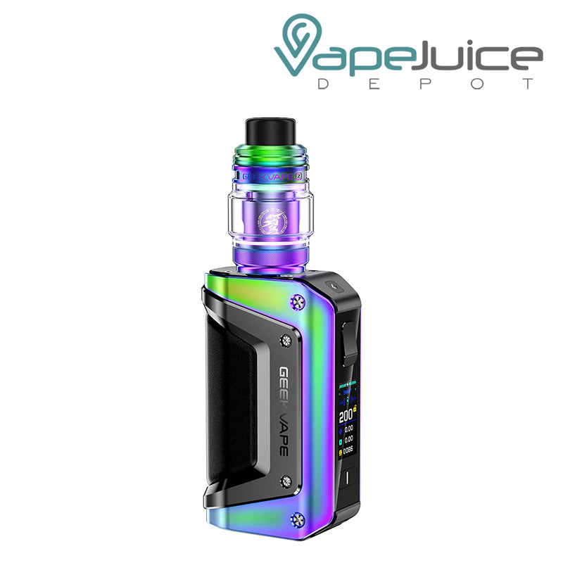 Rainbow GeekVape Aegis Legend 3 Kit (L200) with a display screen and adjustment button - Vape Juice Depot