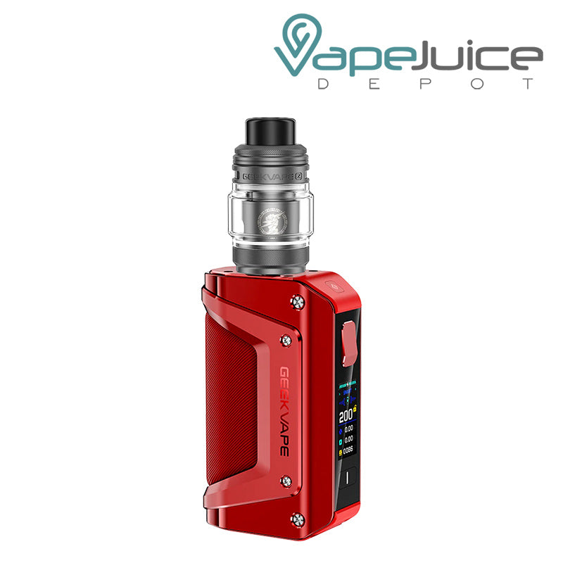 Red GeekVape Aegis Legend 3 Kit (L200) with a display screen and adjustment button - Vape Juice Depot