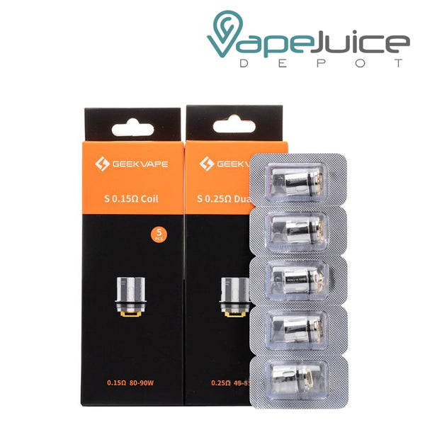 Two Box of GeekVape S Series Coils and a pack of five coils next to it - Vape Juice Depot
