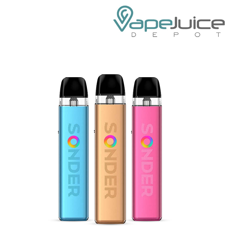 Three colors of GeekVape Sonder Q2 Pod Kit nex to each other - Vape Juice Depot