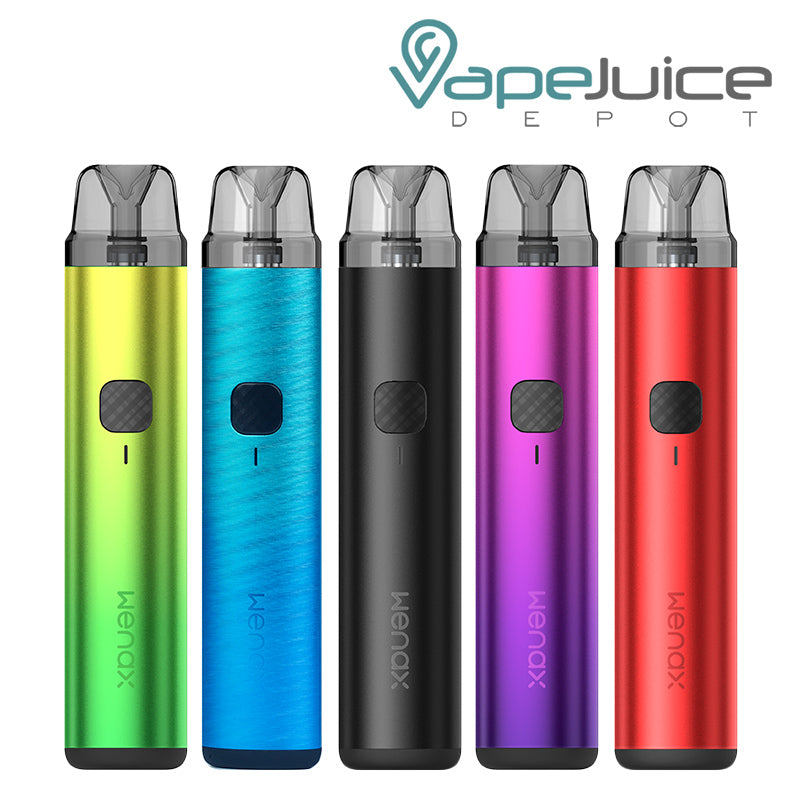 Five colors of GeekVape Wenax H1 Pod System with a firing button - Vape Juice Depot