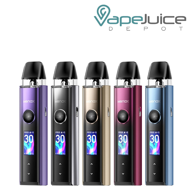 Five Colors of GeekVape Wenax Q Pro Pod Kit with display Screen and Firing Button - Vape Juice Depot