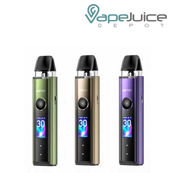 Three Colors of GeekVape Wenax Q Pro Pod Kit with display Screen and Firing Button - Vape Juice Depot