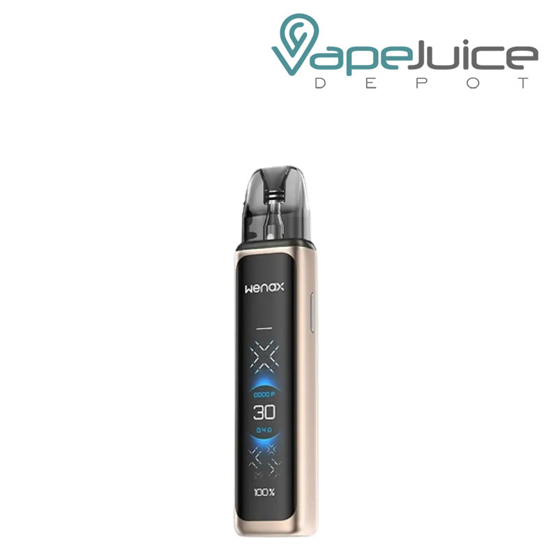 Chapagne Gold GeekVape Wenax Q Ultra Pod System Kit with its HD touch display and the button on the side- Vape Juice Depot