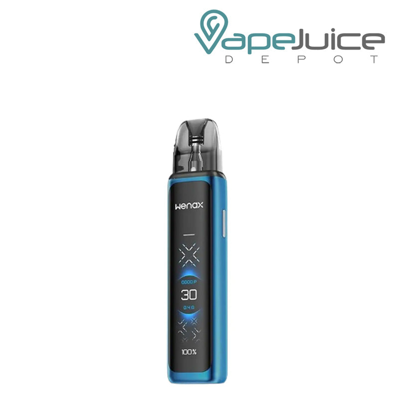 Coasted Blue GeekVape Wenax Q Ultra Pod System Kit with its HD touch display and the button on the side- Vape Juice Depot