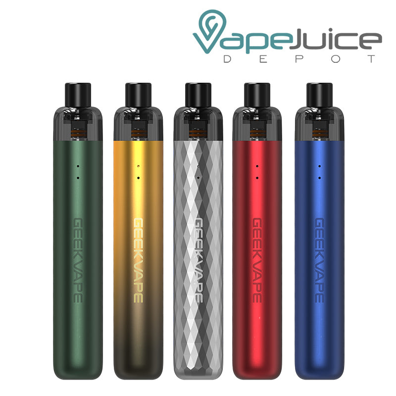 Five different colors of GeekVape Wenax S-C Pod Kit - Vape Juice Depot